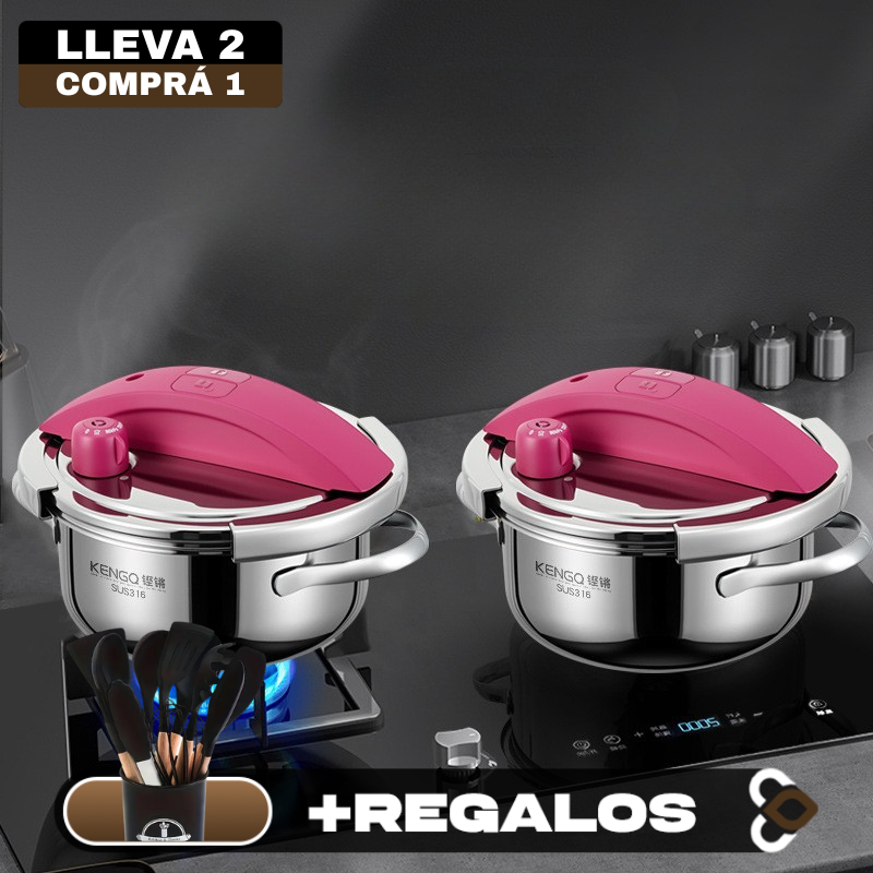 [Llevá 2 Pagá 1] Olla a Presión 2 en 1 con Triple Capa de Acero Inoxidable Antiadherente y Tapa de Vidrio +REGALO: Juego de Utensilios de Cocina