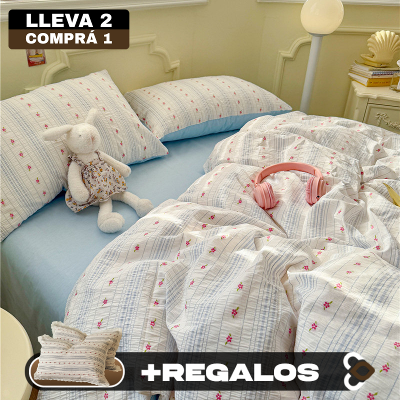 [Llevá 2 Pagá 1] Ropa de Cama Completa Estampada en Algodón y Poliéster +2 Fundas para Almohada