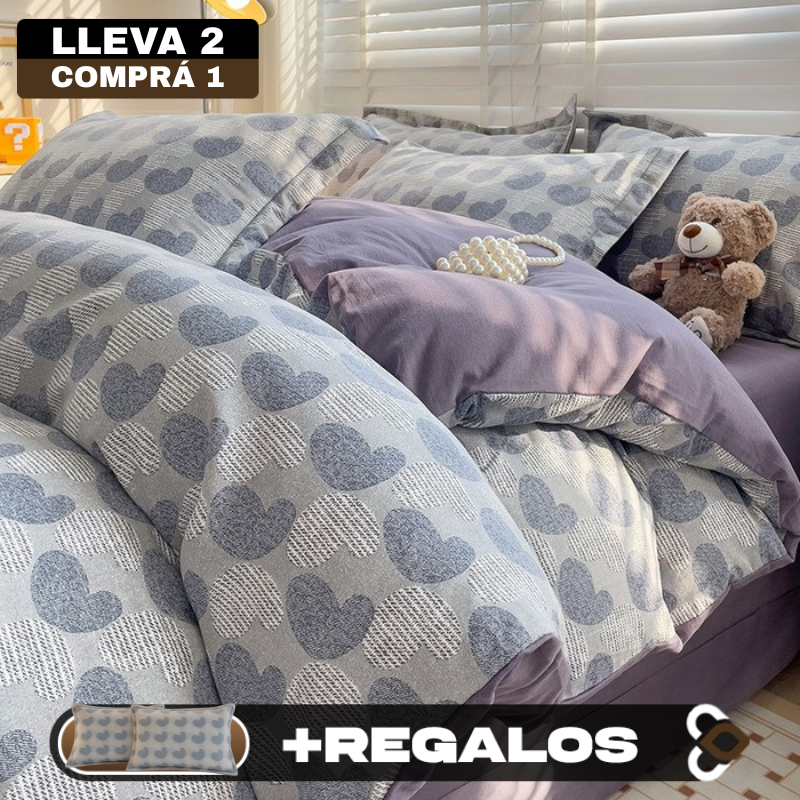 [Llevá 2 Pagá 1] Juego de Cama Completo Estampado en Algodón y Poliéster +2 Fundas para Almohada