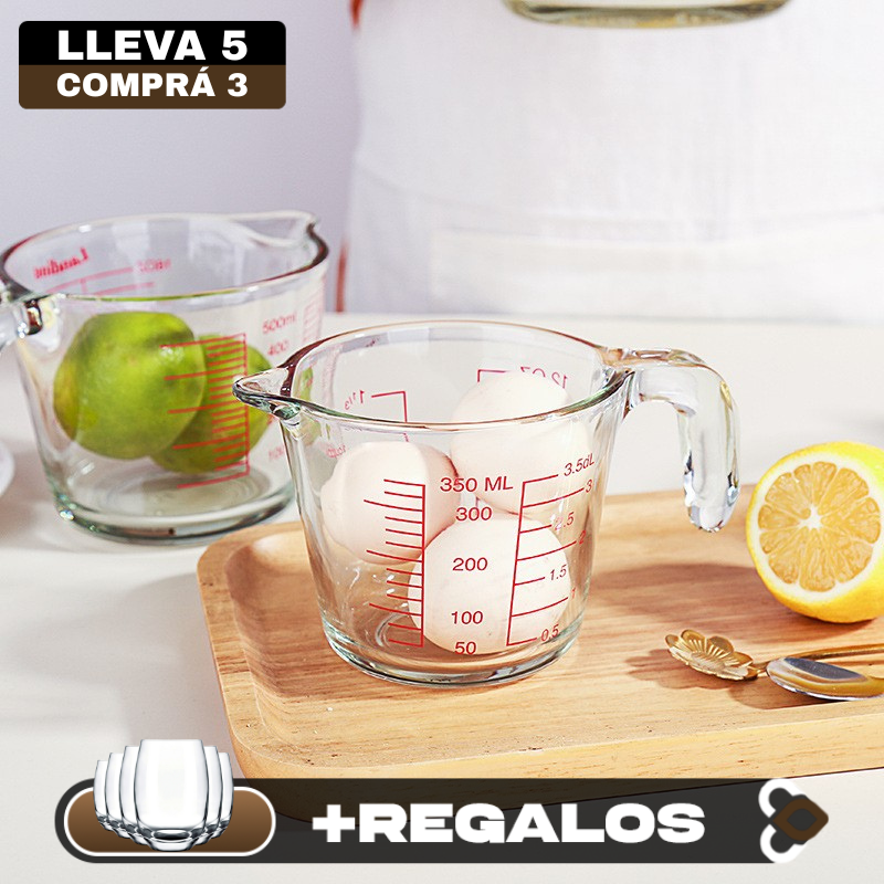 [Llevá 5 Pagá 3] Jarra Medidora de Vidrio Multiuso SmartGlass con Filtro (¡Diseño Premium y Súper Funcional!) + 5 Vasos Aruba