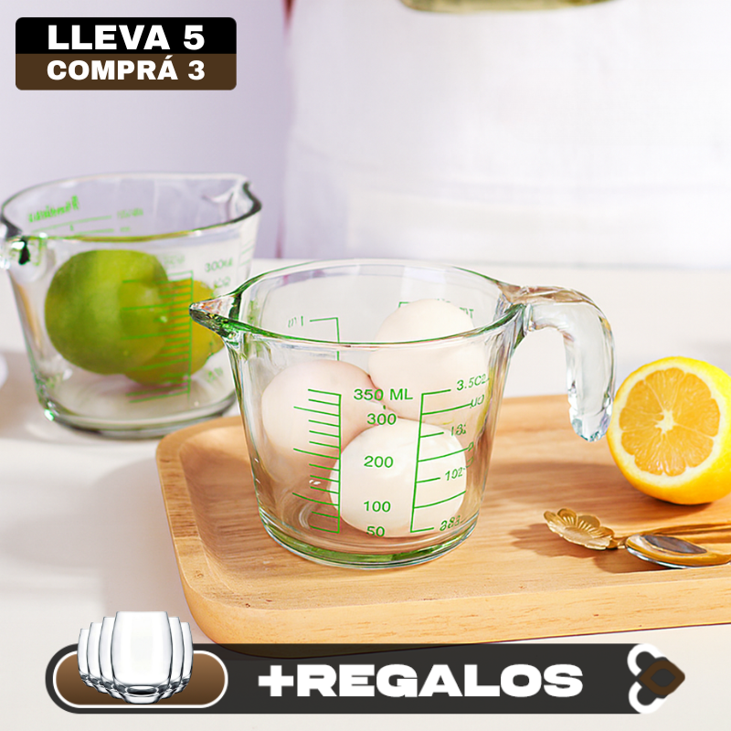 [Llevá 5 Pagá 3] Jarra Medidora de Vidrio Multiuso SmartGlass con Filtro (¡Diseño Premium y Súper Funcional!) + 5 Vasos Aruba