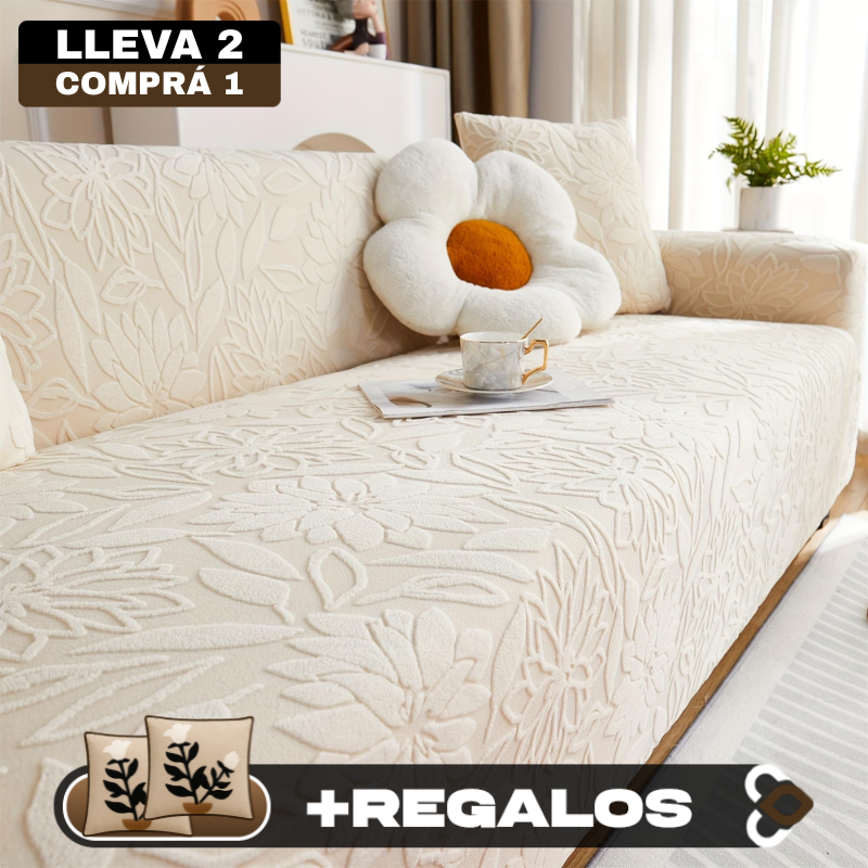 [Llevá 2 Pagá 1] Funda para Sofá Floral en Poliéster y Elastano (¡Renová tu hogar con encanto y confort!) + 2 Fundas para Almohadones